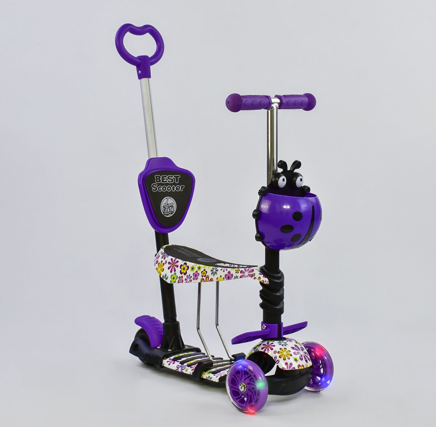

Самокат 5 в 1 Best Scooter подсветка колес абстракция фиолетовый (97240)
