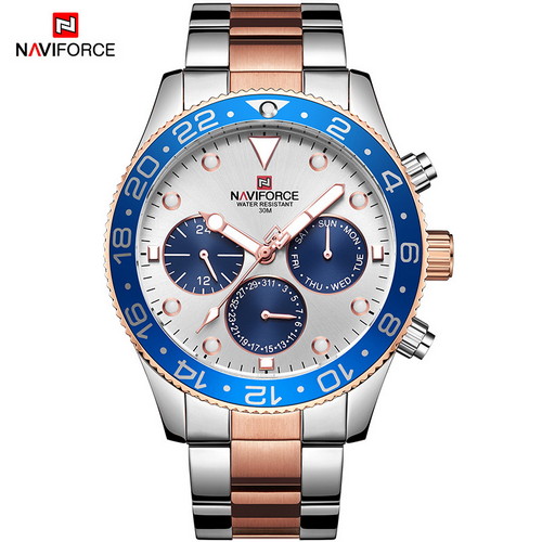 

Мужские наручные часы (NF9147 Silver-Cuprum-Blue) Naviforce 43 мм Серебряный 000075327