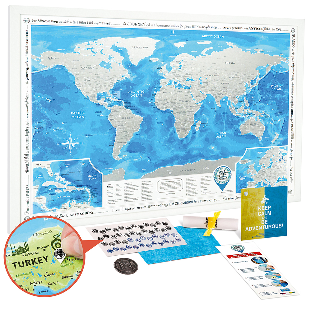 

Скретч-карта мира Discovery Map Silver (ENG) в белой раме