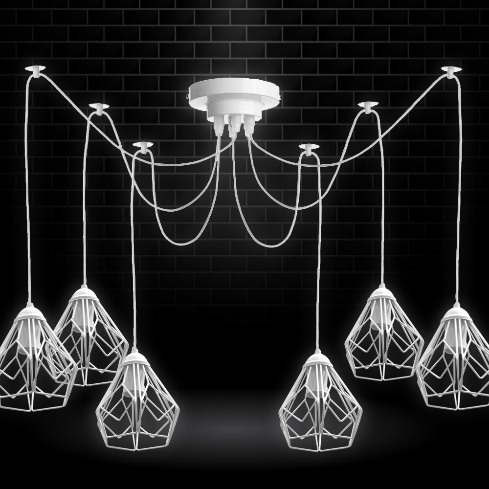 

Светильник потолочный подвесной 100lamp Loft Е-27, планка, металл, белый, 9 плафонов (NL 538/9W spider)