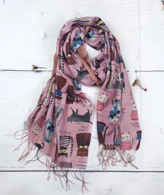 

Шарф Fashion Kitten принт кошки 180*60 см пудрово-сиреневый
