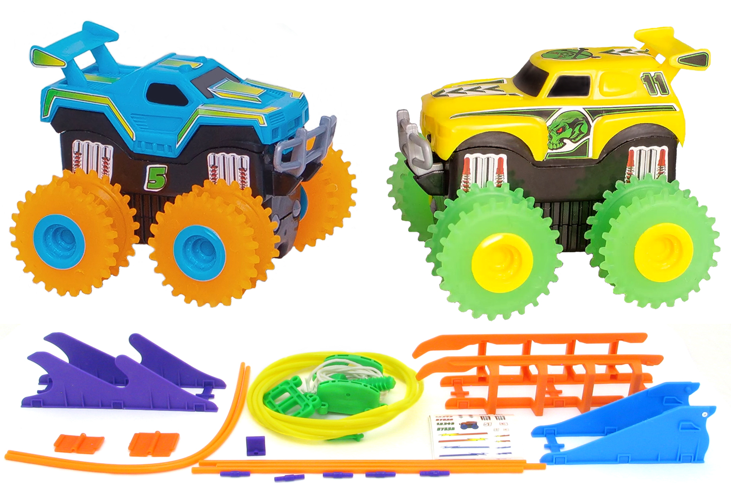 

Машинки на бат. набор 2 машинки с трассой Trix Trux 38,5x32x7,5 см (0000000069) Синий+Желтый