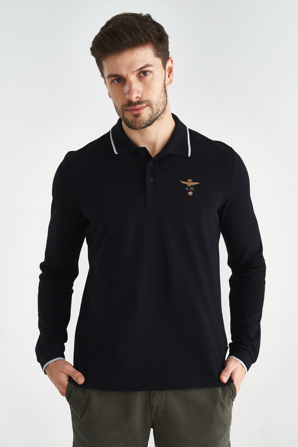 

Черное поло с длинными рукавами Aeronautica Militare 3627 XXL