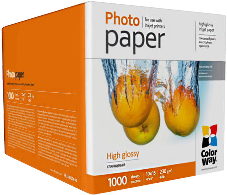 

Фотопапір ColorWay глянсовий 230 г/м 10x15 см 1000 арк.