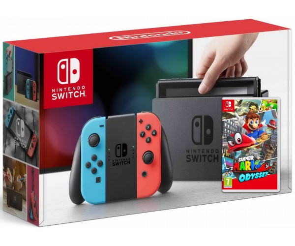 

Nintendo Switch Neon Blue-Red + Игра Super Mario Odyssey (русская версия)