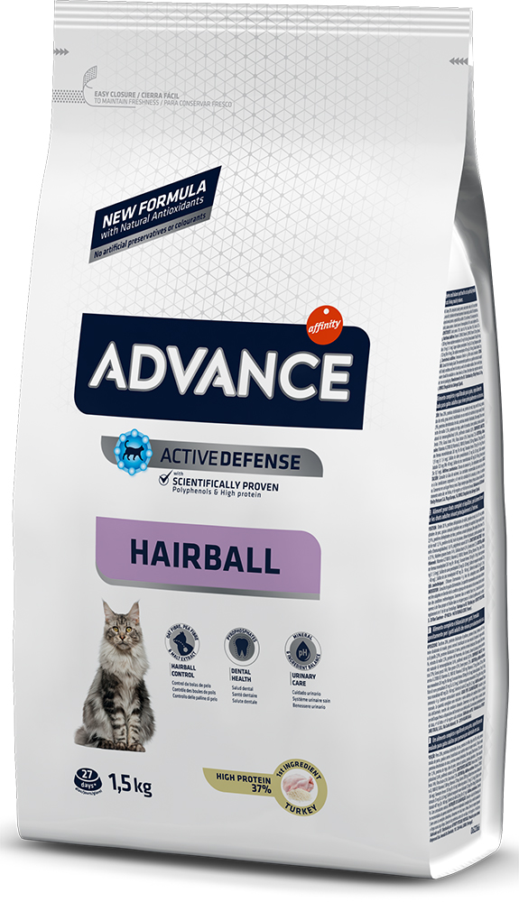 

Сухой корм для домашних котов и кошек Advance Hairball с индейкой 1.5 кг