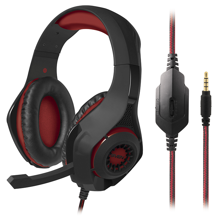 

Игровые стереонаушники с микрофоном SVEN AP-G886MV Black-Red (кожаные) Джек 3,5мм 4pin, адаптер 1м для ПК (16815)