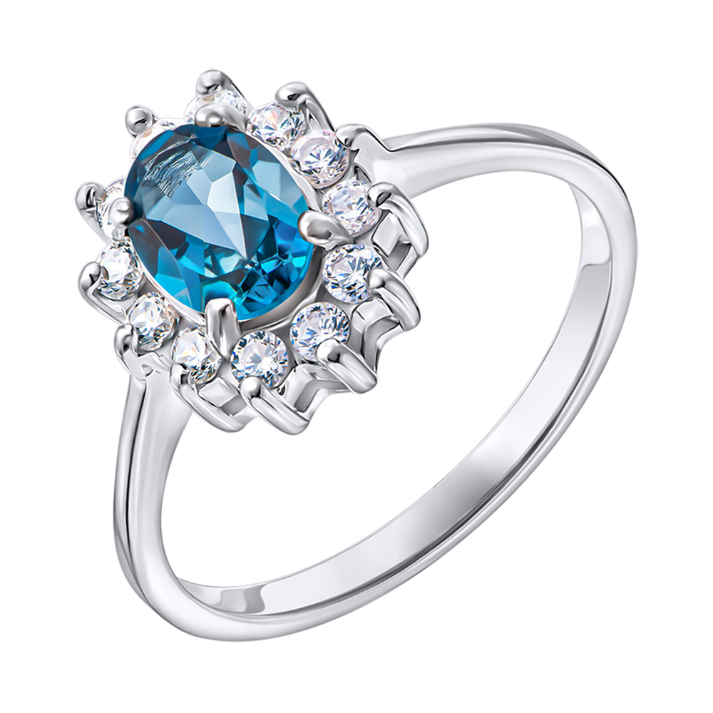 

Серебряное кольцо с лондон топазом и фианитами 000137403 17 размера