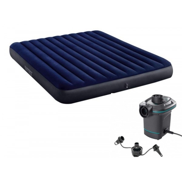 

Надувной матрас Intex 64755-8 Classic Downy двухместный с электронасосом (183х203x25) синий (in-64755-8)