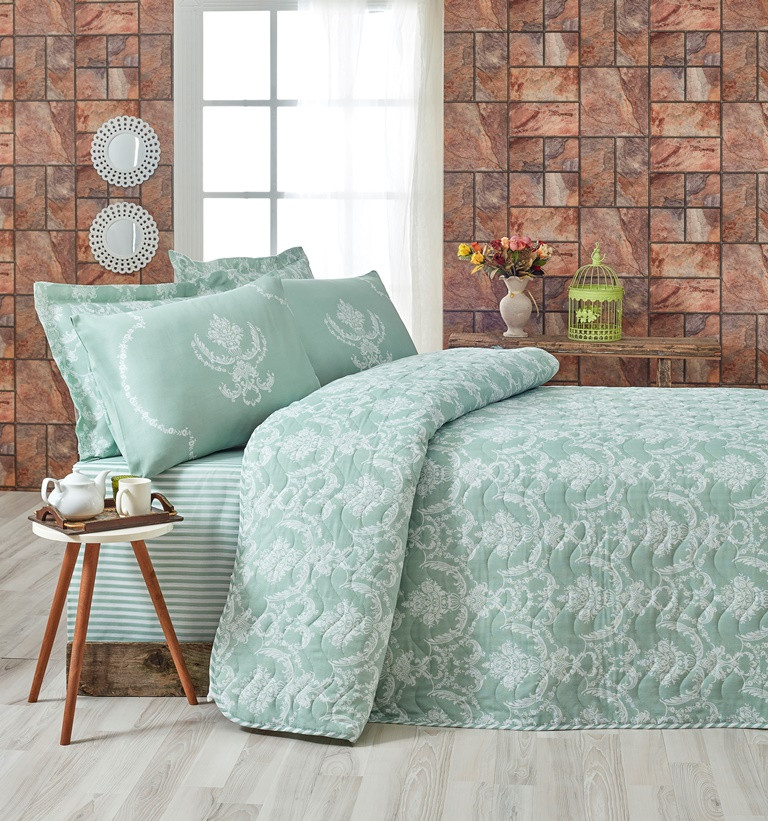 

Покрывало стеганное с наволочками Eponj Home - Pure SuYesili 200*220