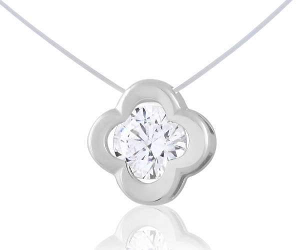 

Колье на леске с камнем SWAROVSKI Zirconia "Клевер",белое золото, КЛ009/1SW, 40 размер