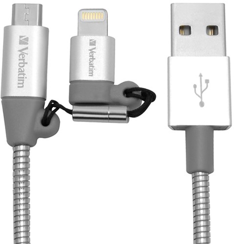 

Кабель Verbatim 2в1 USB - Lightning + MicroUSB 1 м Серебристый