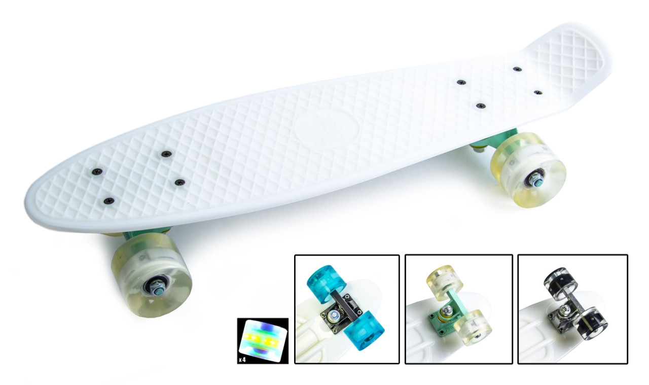 

Скейтборд, Penny Boarde Белый Светящиеся колеса