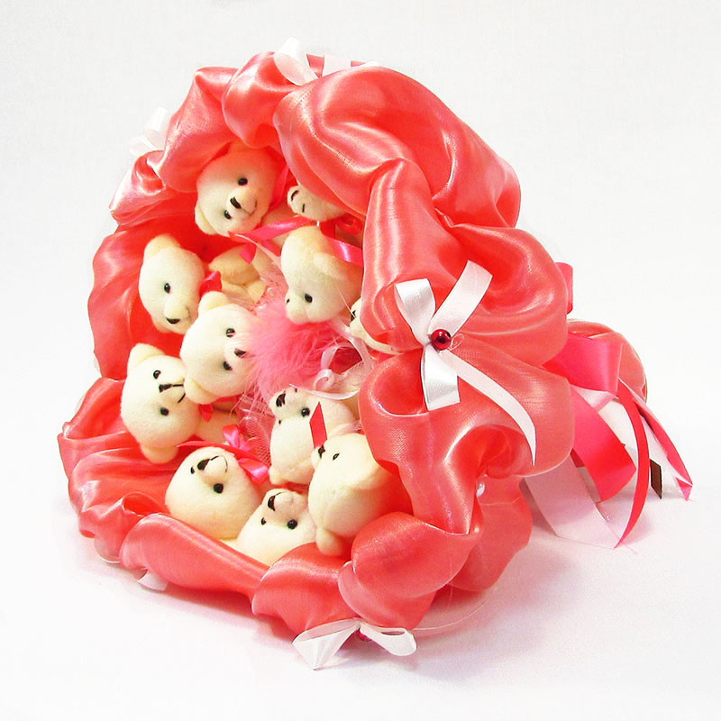 

Букет из игрушек Мишки 11 коралловый (5284)