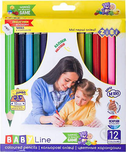 

Карандаши цветные ZiBi Baby Line Jumbo, с точилкой 12 цветов ZIBI (ZB.2452)