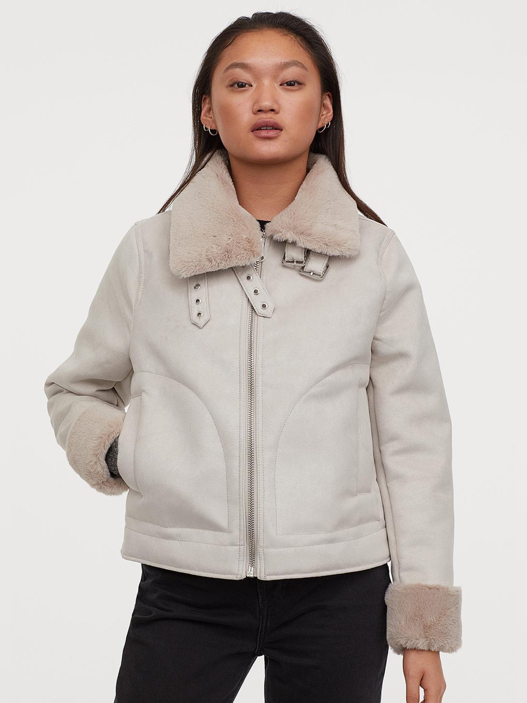 

Дубленка из искусственной замши H&M 740208a62 XS Серая