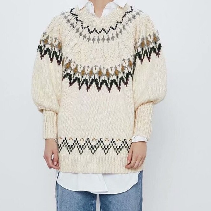 

Свитер женский с фактурным орнаментом Pattern Berni Fashion (M) Молочный