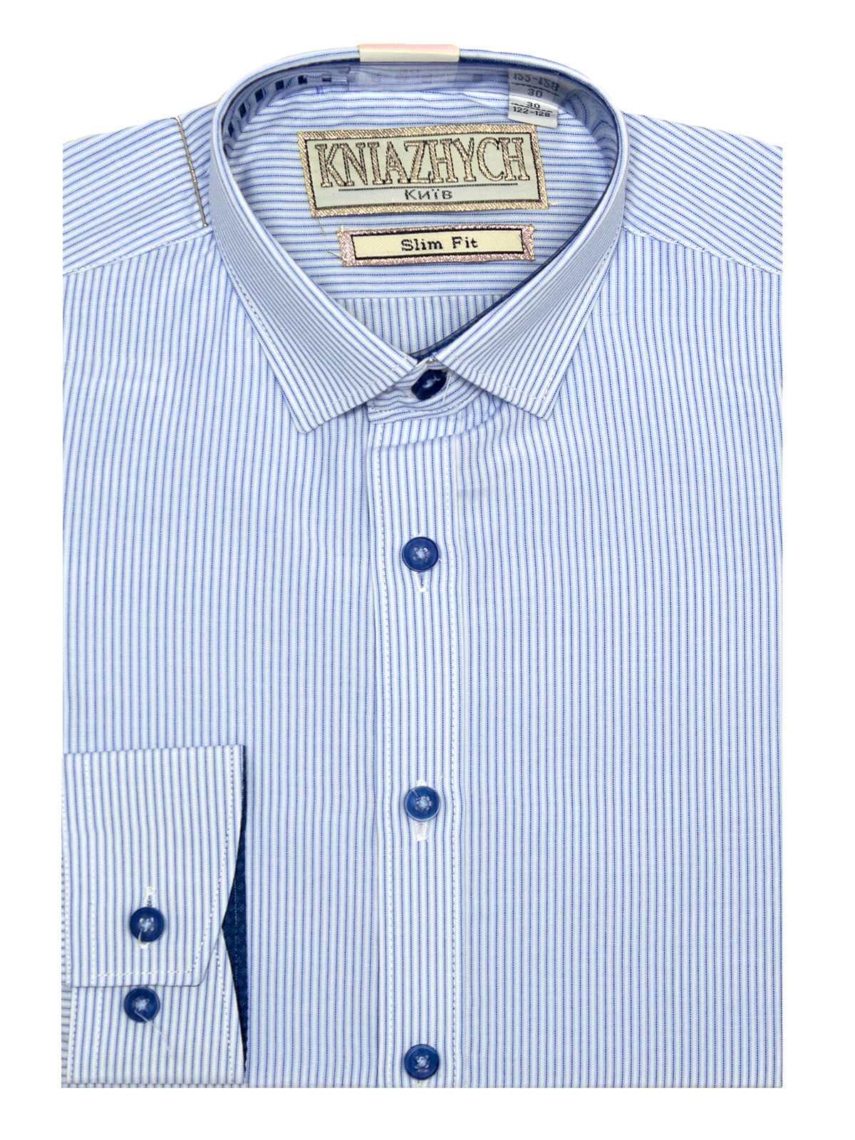 

Рубашка Княжич 140-146/32 Голубой-полоска W 60 slim