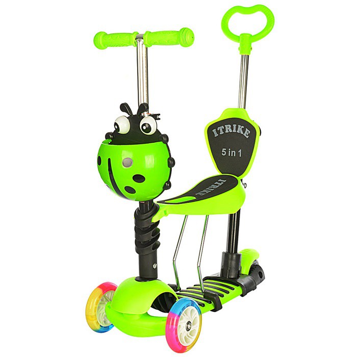 

Самокат Беговел со светящимися колёсами 5 в 1 iTrike Maxi JR 3-026-С Зелёный (111486)