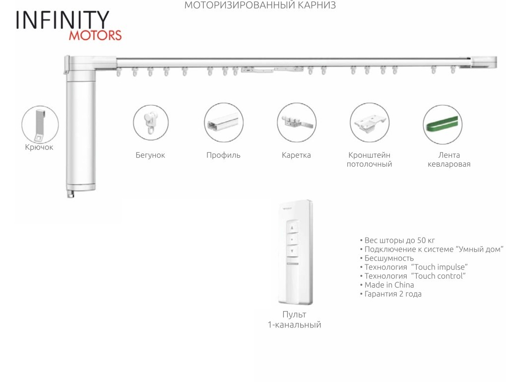 

Карниз моторизований радіокерований Infinity motors, 230 cм