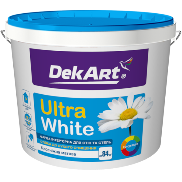 

Фарба інтер’єрна для стін та стель білосніжна «Ultra White» DekArt - 12,6 кг, білий матовий