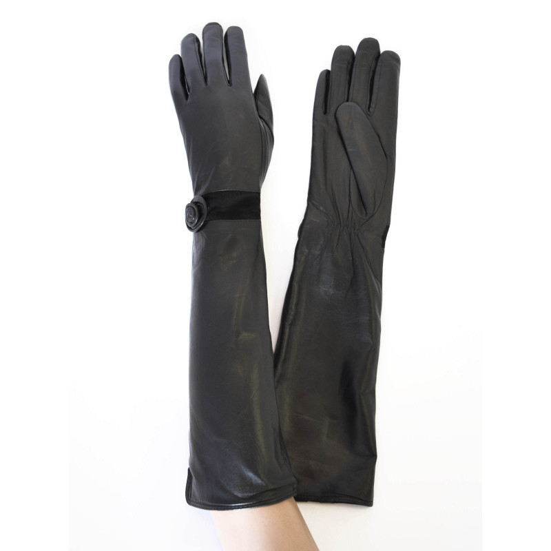 

Стильные женские длинные кожаные перчатки Better Leather мод.14145 черные 6,5 45см