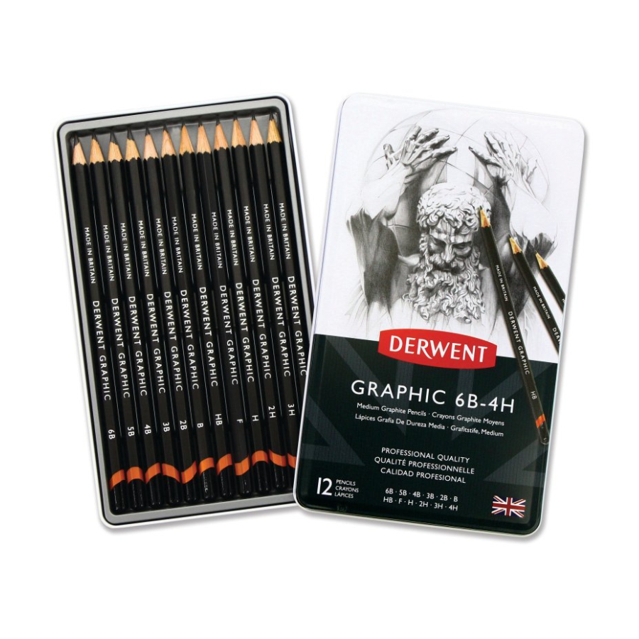 

Набор карандашей графитных 12шт. 6В-4Н Graphic Medium Derwent