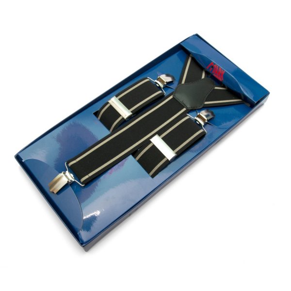 

Чоловічі підтяжки Gofin Y образні чорні з бежевою смужкою подарункові PU-0482