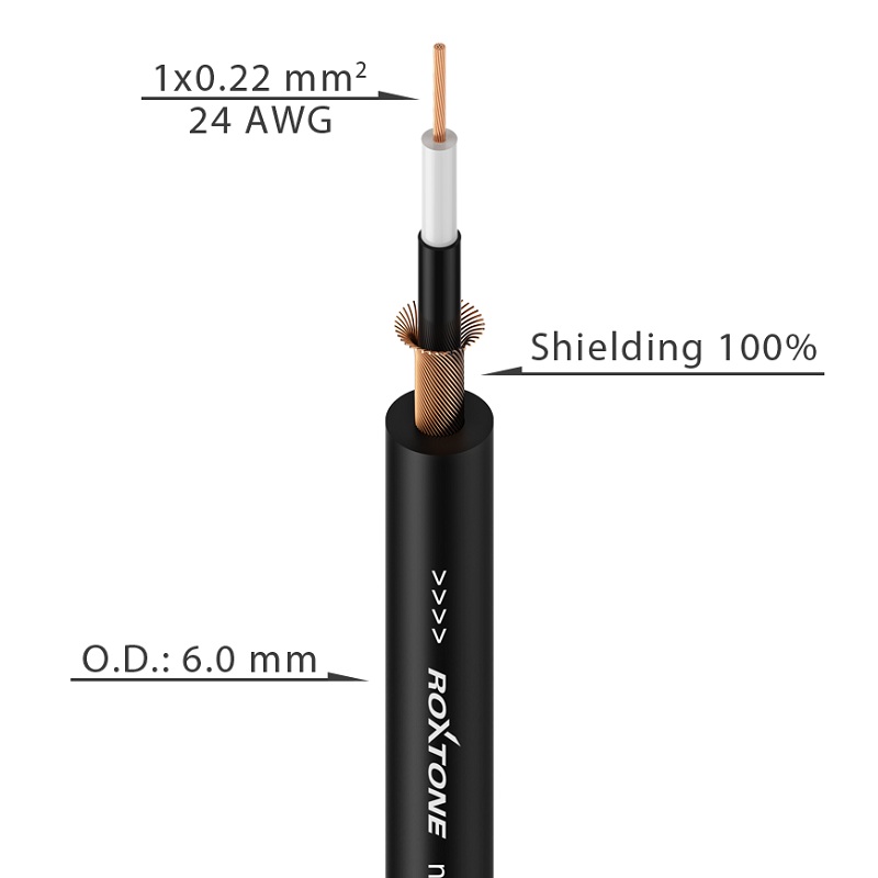 

Инструментальный кабель Roxtone GC010, 1х0.22, 100 м