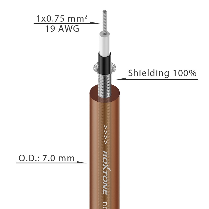 

Инструментальный кабель Roxtone GC080, 1х0.75, 100 м