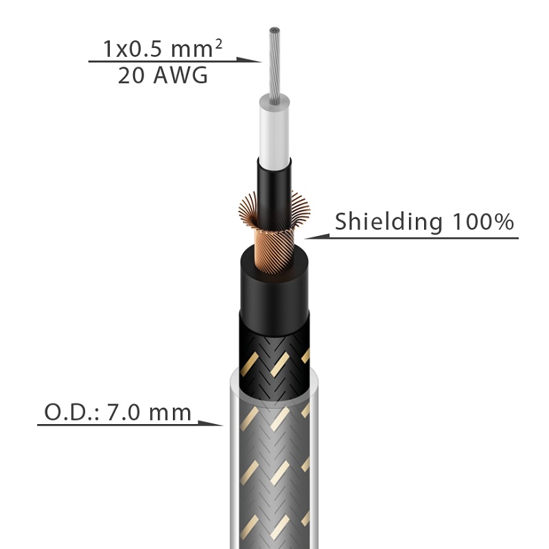 

Инструментальный кабель Roxtone GC050T, 1х0.5, 100 м