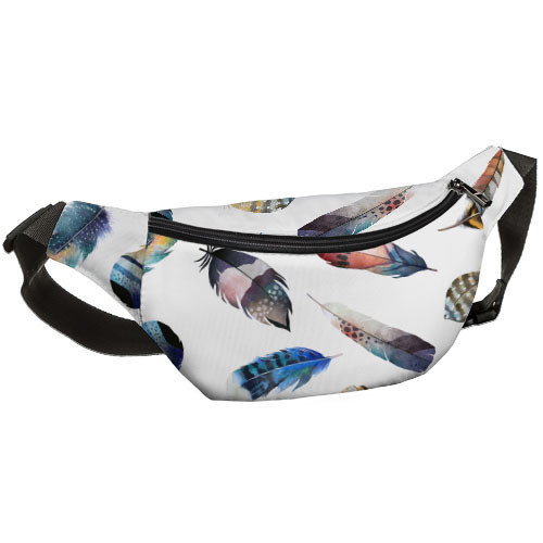

Сумка на пояс бананка Bumbag Presentville Разноцветные перья 27х16 см