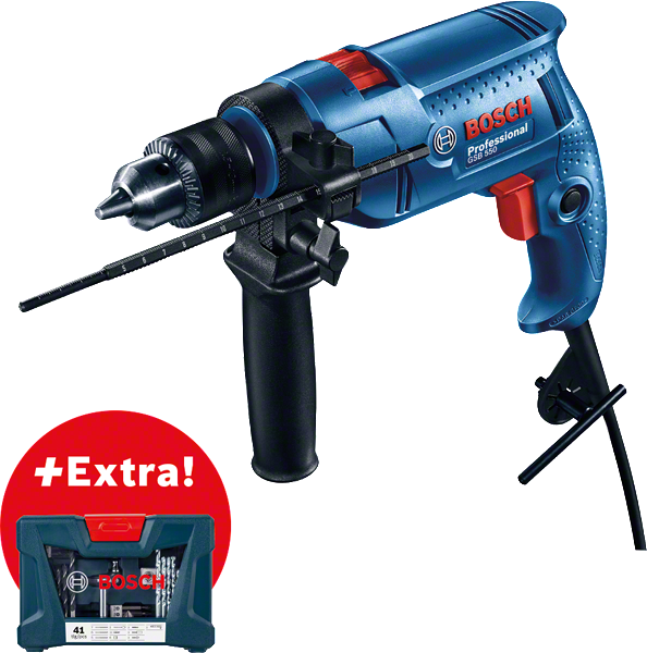 

Ударний дриль Bosch Professional GSB 550 + набір аксесуарів (41 шт.)