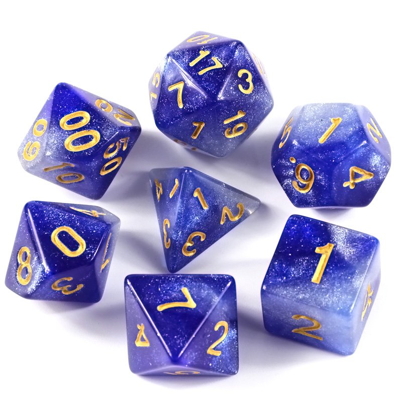 

Настольная игра T&G dice Набор кубиков Галактика d00, d4, d6, d8, d10, d12, d20 (небесный) T&G + мешочек (Dice Set Galaxy T&G (7) + bag) небесный