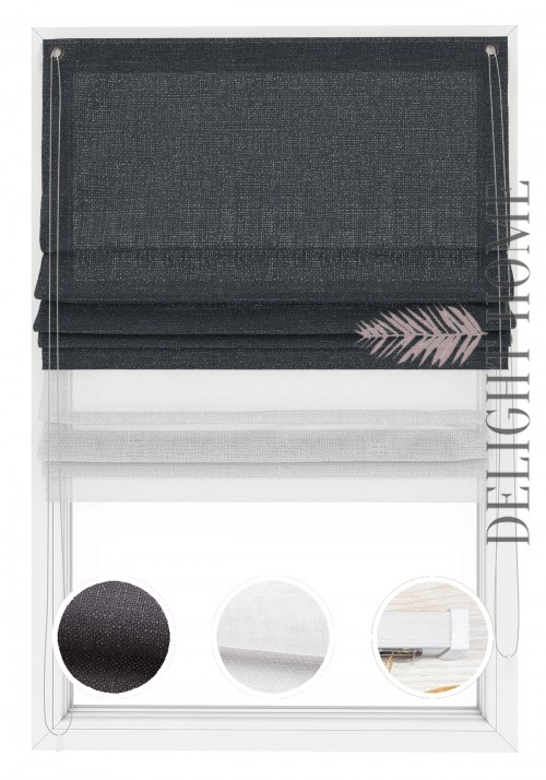 

Двойная римская штора Twin I&H Рогожка Премиум Антрацит и Тюль Лён 90*170 см