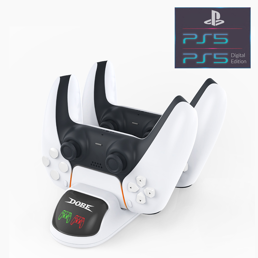 

Двойная зарядная dock станция DOBE подставка для двух геймпадов DualSense Sony PlayStation PS5 / PS5 Digital Edition c LED индикаторами статуса зарядки