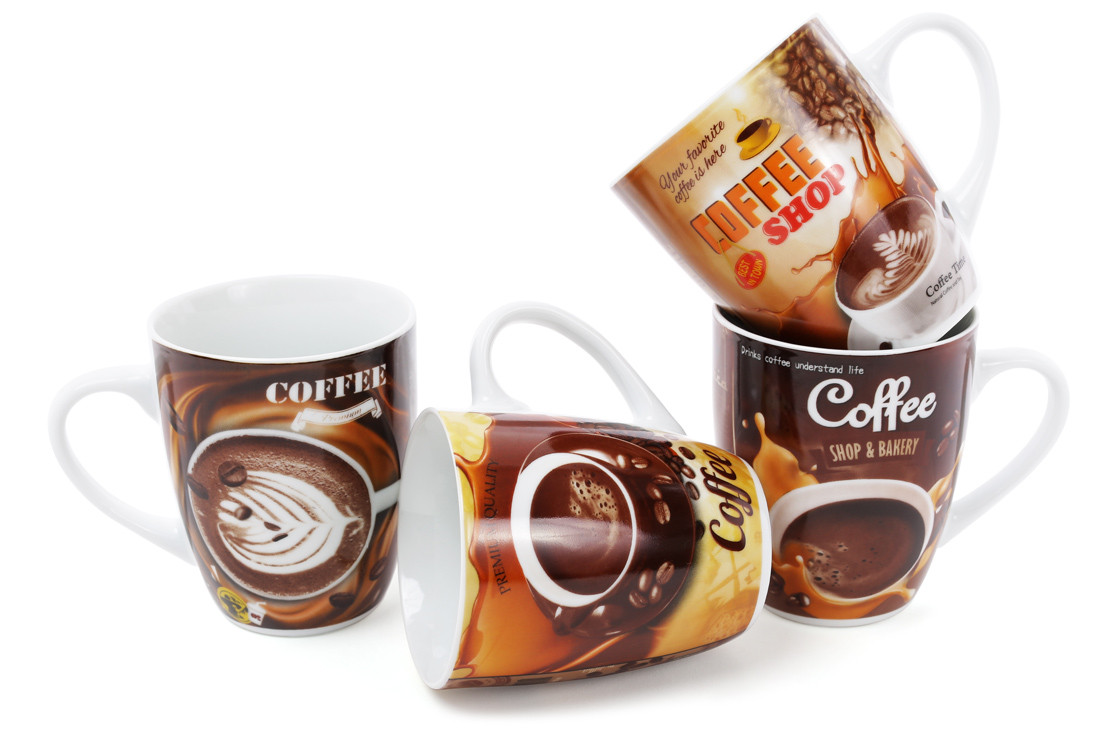 

Кружка фарфоровая 350мл Coffee, 4 вида, набор 12 шт