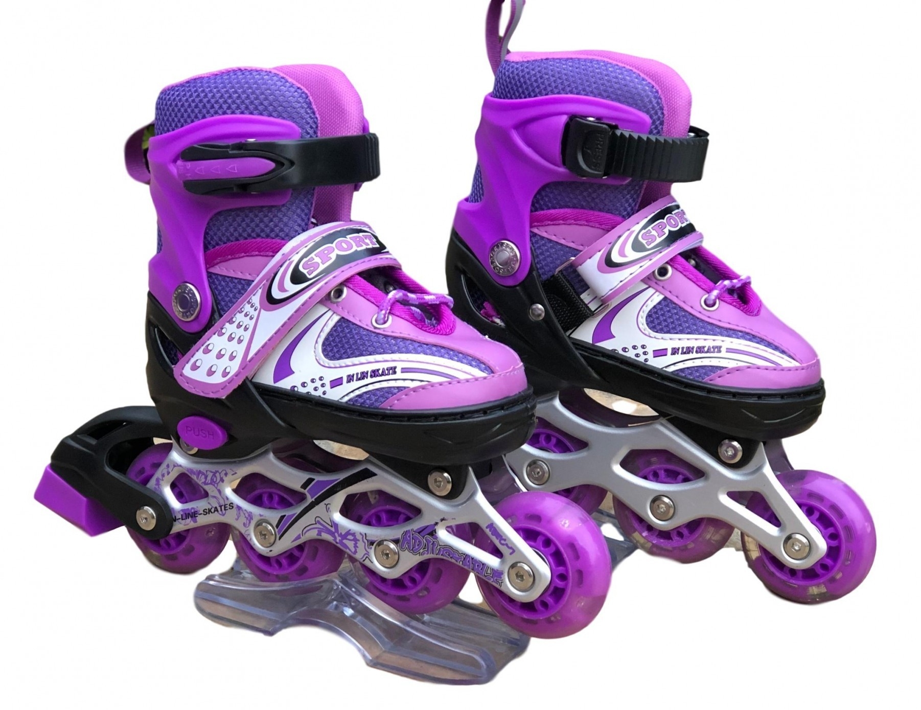 

Роликовые коньки раздвижные In Lin Skate 129B детские Светящееся переднее колесо (S 29-33) Фиолетовые
