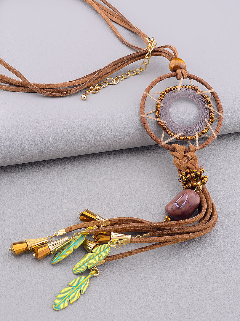 

Колье со шнурками и подвесками коричневое этно 80 см. Hand Made 032200