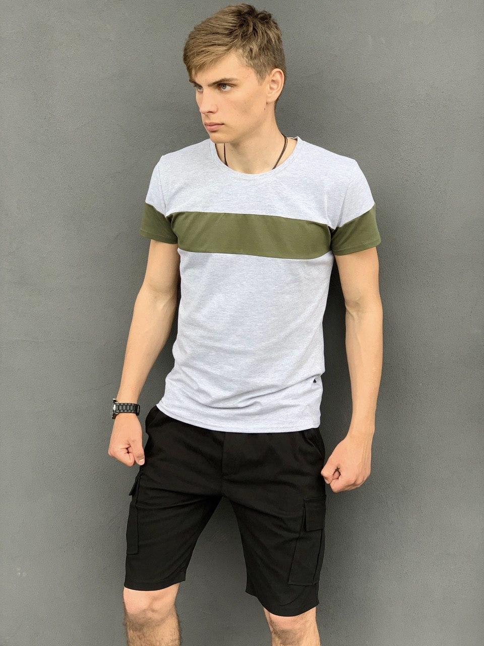 

Комплект Футболка "Color Stripe" серая - хаки + Шорты Miami Черные Intruder