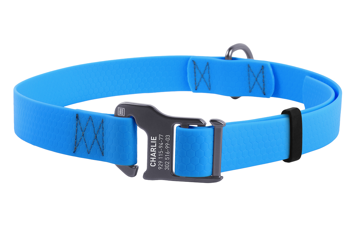 

Ошейник WAUDOG WATERPROOF для собак средних и крупных пород из водоотталкивающего материала COLLARTEX, пряжка из высокопрочного алюминиевого сплава с площадкой для гравировки, голубой 35-70 см 25 мм (27192)