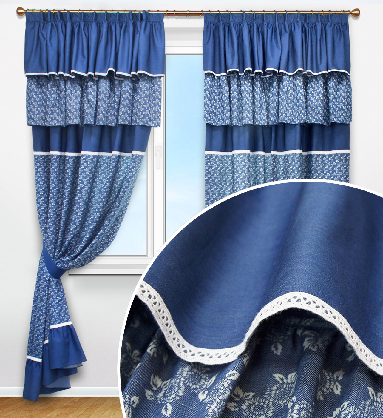 

Штора Ярема Коттон-джинс 66095 200x270 2 шт Синяя (Индивидуальное изменение высоты)