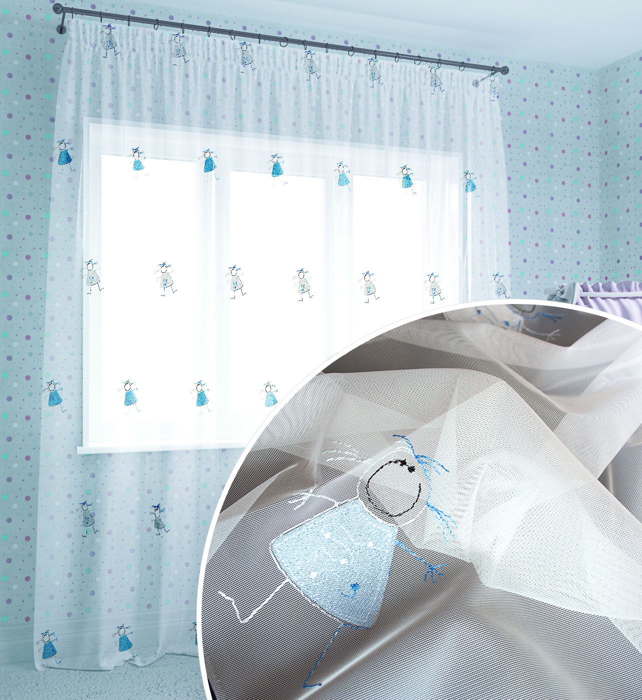 

Тюль Ярема Сетка 66004 300x270 Бело-голубой (Индивидуальное изменение высоты)