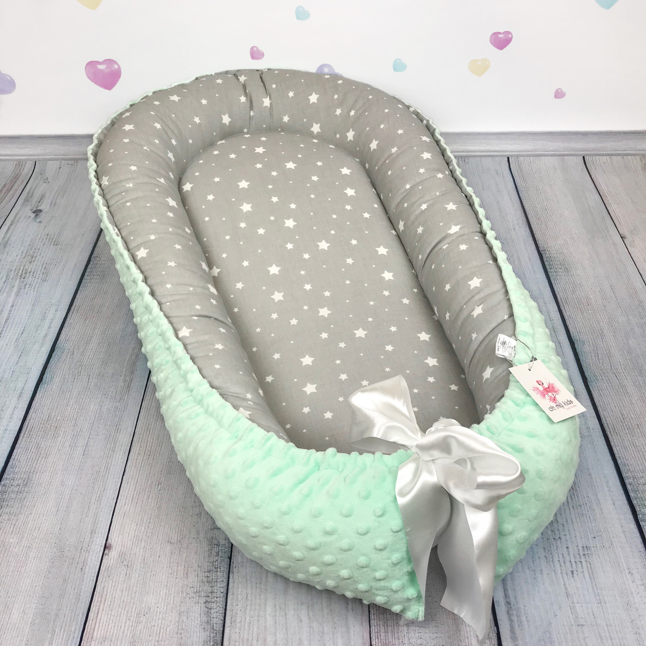 

Кокон-гнёздышко для новорожденного Oh My Kids "Starfall & Mint" со съёмным матрасом