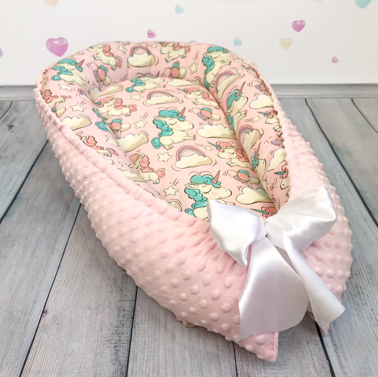 

Кокон-гнёздышко для новорожденного Oh My Kids "Pink Unicorns" со съёмным матрасом