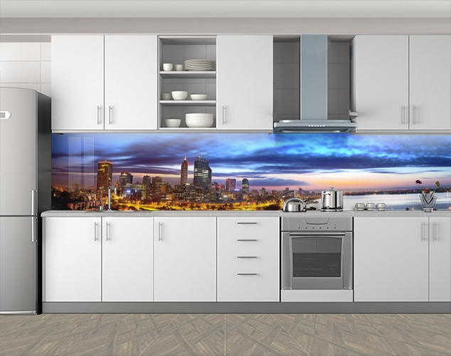 

Стеновая панель для кухни с фотопечатью, Город 60x300см. (с защитной ламинацией)