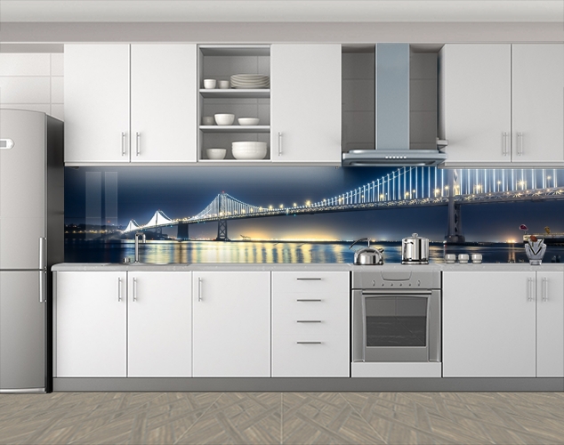 

Самоклеящаяся стеновая панель для кухни, Мосты 60x300см. (с защитной ламинацией)