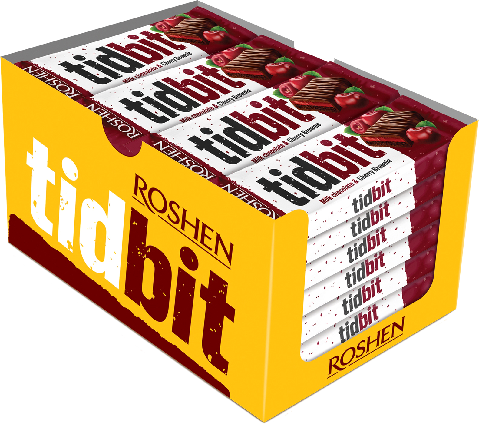 Акція на Упаковка шоколадных батончиков Roshen TidBit с начинкой Вишневый брауни 50 г х 28 шт (4823077630507) від Rozetka UA