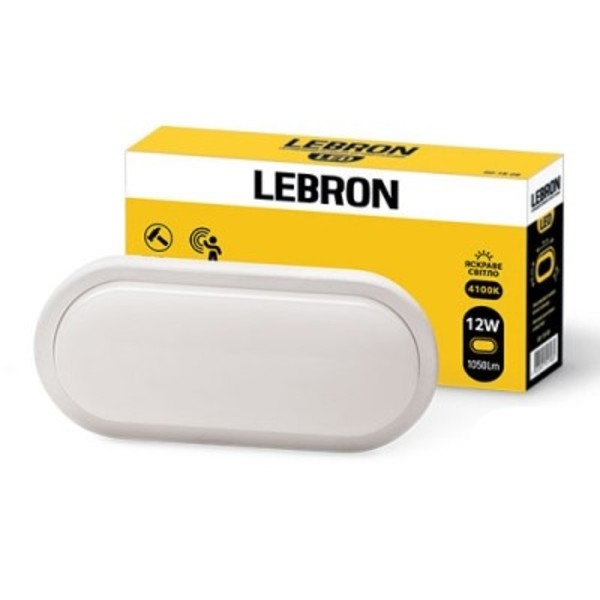

Hакладний світильник світлодіодний LEBRON овал 12W, LED, 1050Lm, 4100K СВЧ датчик руху (021601240)