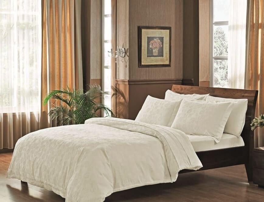 

Двуспальный евро комплект TAC Jakaranda Ecru Жаккард